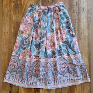 Vintage Koret Womens 26 In Waist Blue Pink Pleated Long Floral Skirt Cottagecore